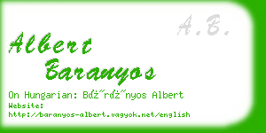 albert baranyos business card